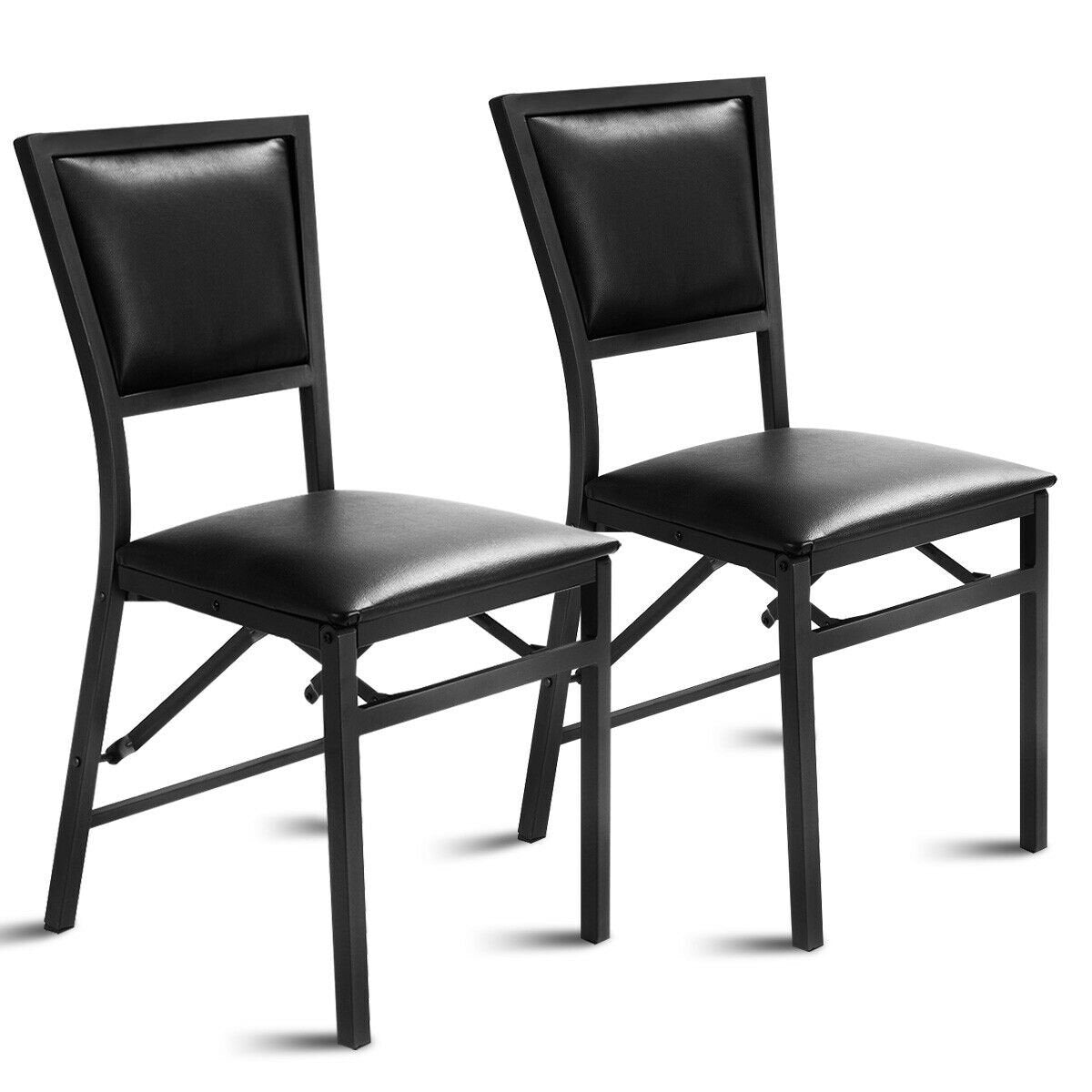 Set of 2 Metal Folding Dining Chair with Space Saving Design, Black - Gallery Canada