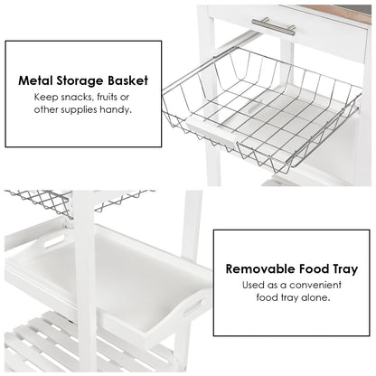 Kitchen Island Cart with Stainless Steel Tabletop and Basket, White - Gallery Canada