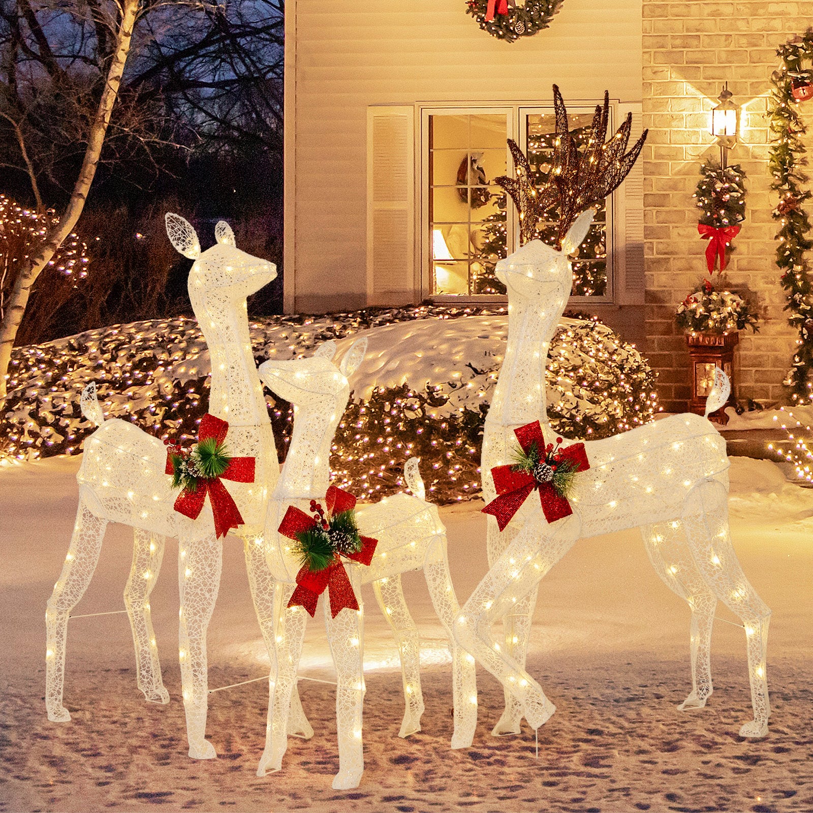 3-Piece Pre-lit Christmas Reindeer Family with 230 Warm White LED Lights Christmas Decor & Accessories   at Gallery Canada