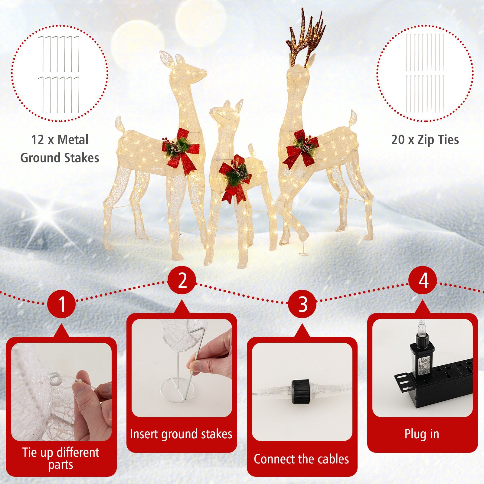 3-Piece Pre-lit Christmas Reindeer Family with 230 Warm White LED Lights Christmas Decor & Accessories   at Gallery Canada