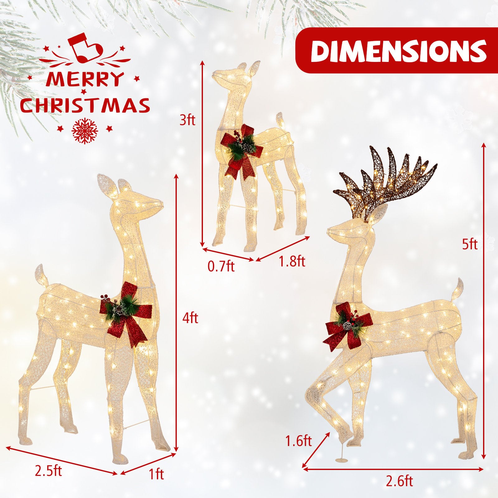 3-Piece Pre-lit Christmas Reindeer Family with 230 Warm White LED Lights Christmas Decor & Accessories   at Gallery Canada