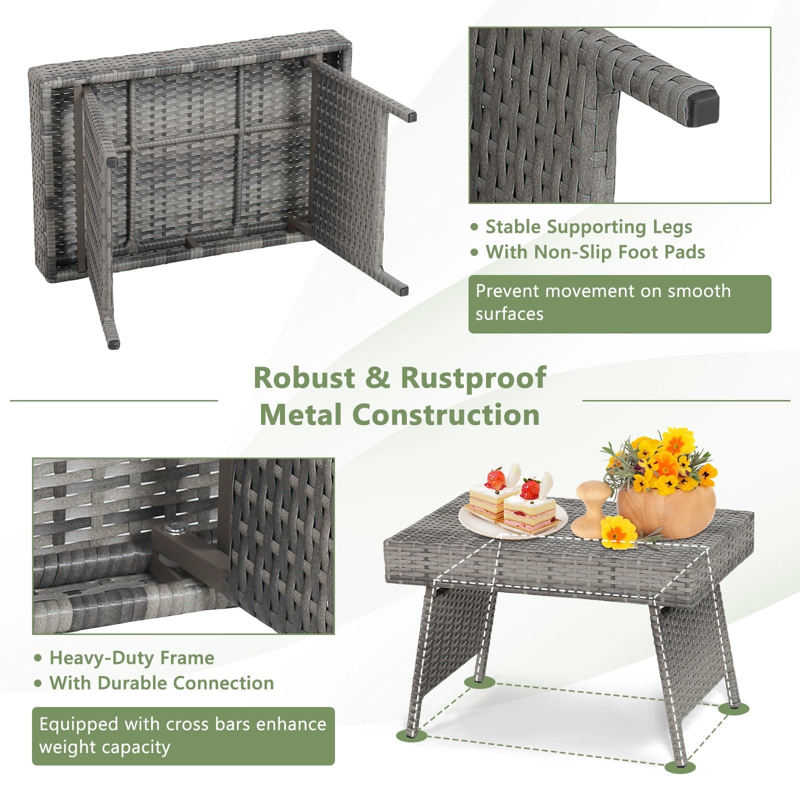 Folding PE Rattan Side Coffee Table Patio Garden Furniture, Gray Patio Coffee Tables   at Gallery Canada