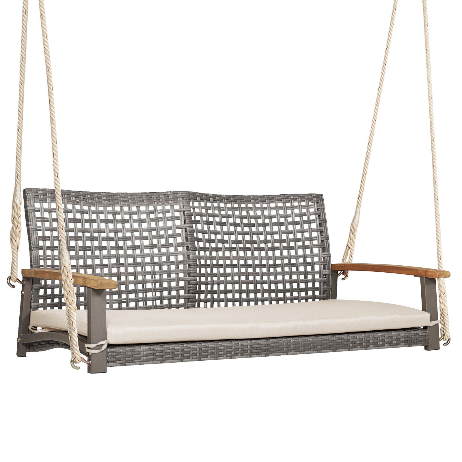 2-Person Patio Wicker Hanging Swing Chair, Off White Porch Swings Off White  at Gallery Canada