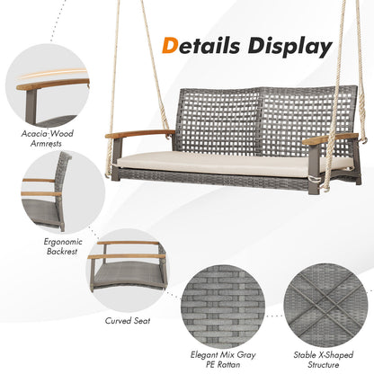 2-Person Patio Wicker Hanging Swing Chair, Off White Porch Swings   at Gallery Canada