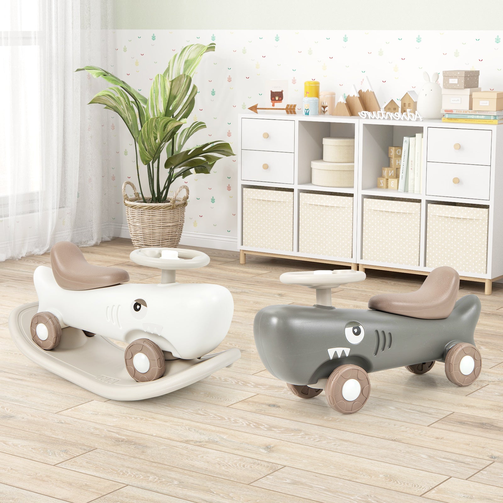 Convertible Rocking Horse and Sliding Car with Detachable Balance Board, Dark Gray Push & Pedal Ride On Toys at Gallery Canada