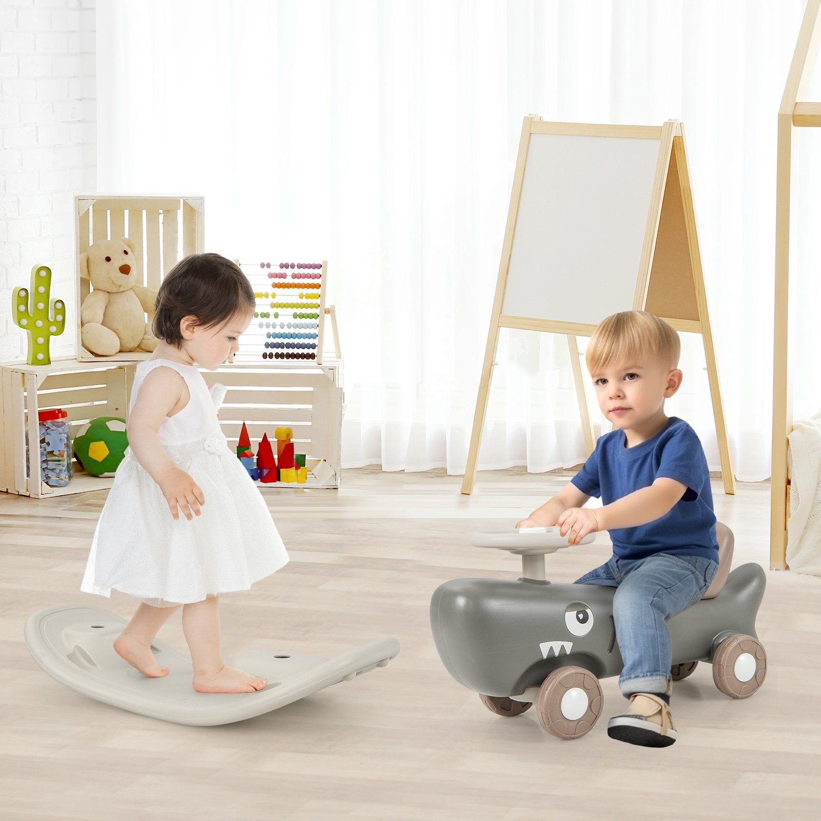 Convertible Rocking Horse and Sliding Car with Detachable Balance Board, Dark Gray Push & Pedal Ride On Toys   at Gallery Canada