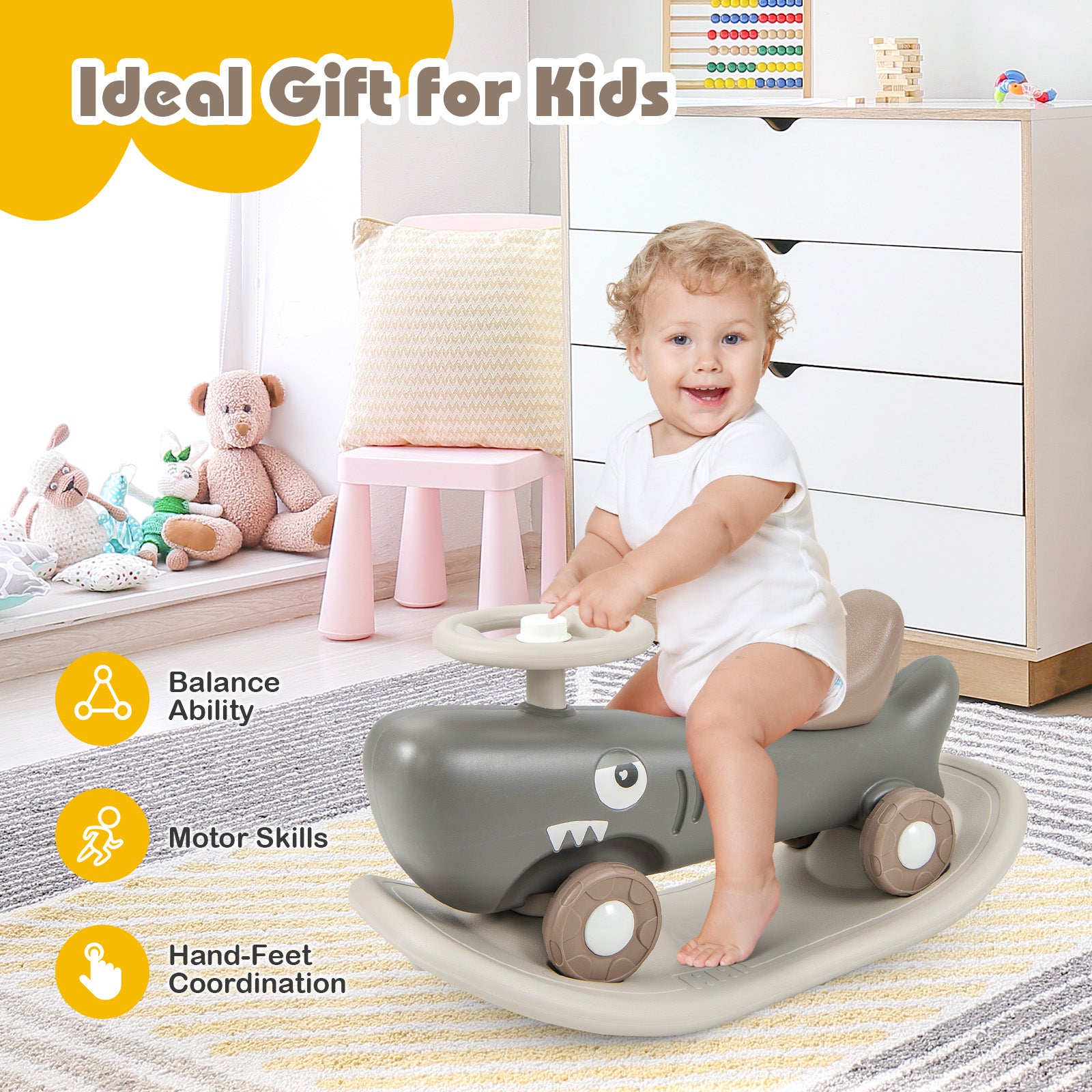 Convertible Rocking Horse and Sliding Car with Detachable Balance Board, Dark Gray Push & Pedal Ride On Toys at Gallery Canada