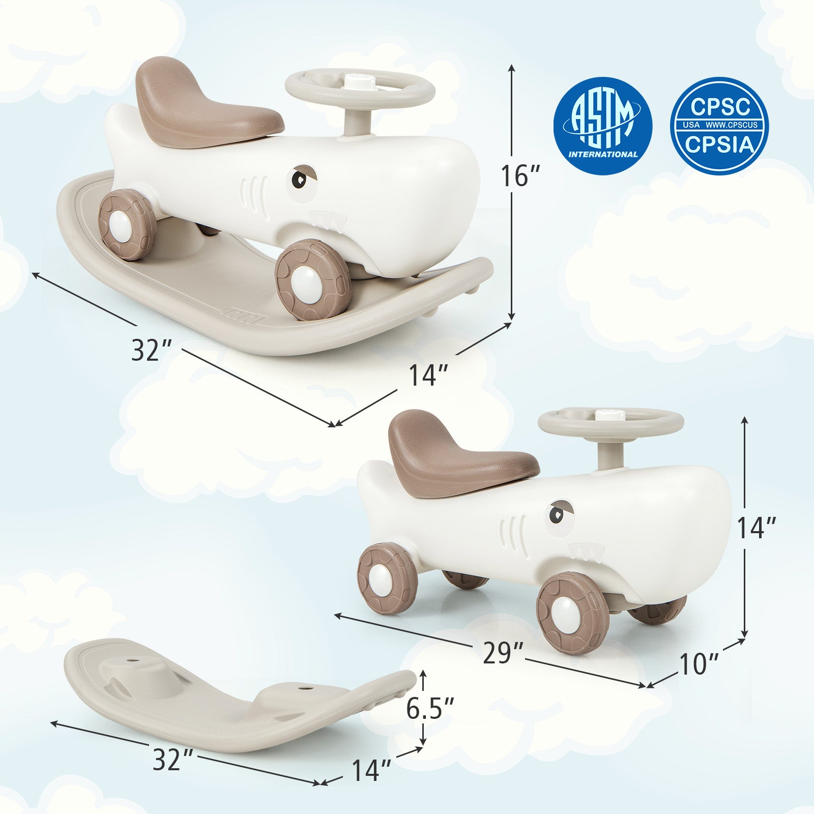 Convertible Rocking Horse and Sliding Car with Detachable Balance Board, White Push & Pedal Ride On Toys at Gallery Canada