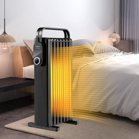 1500W Electric Space Heater Oil Filled Radiator Heater with Foldable Rack, Black Space Heaters Black  at Gallery Canada