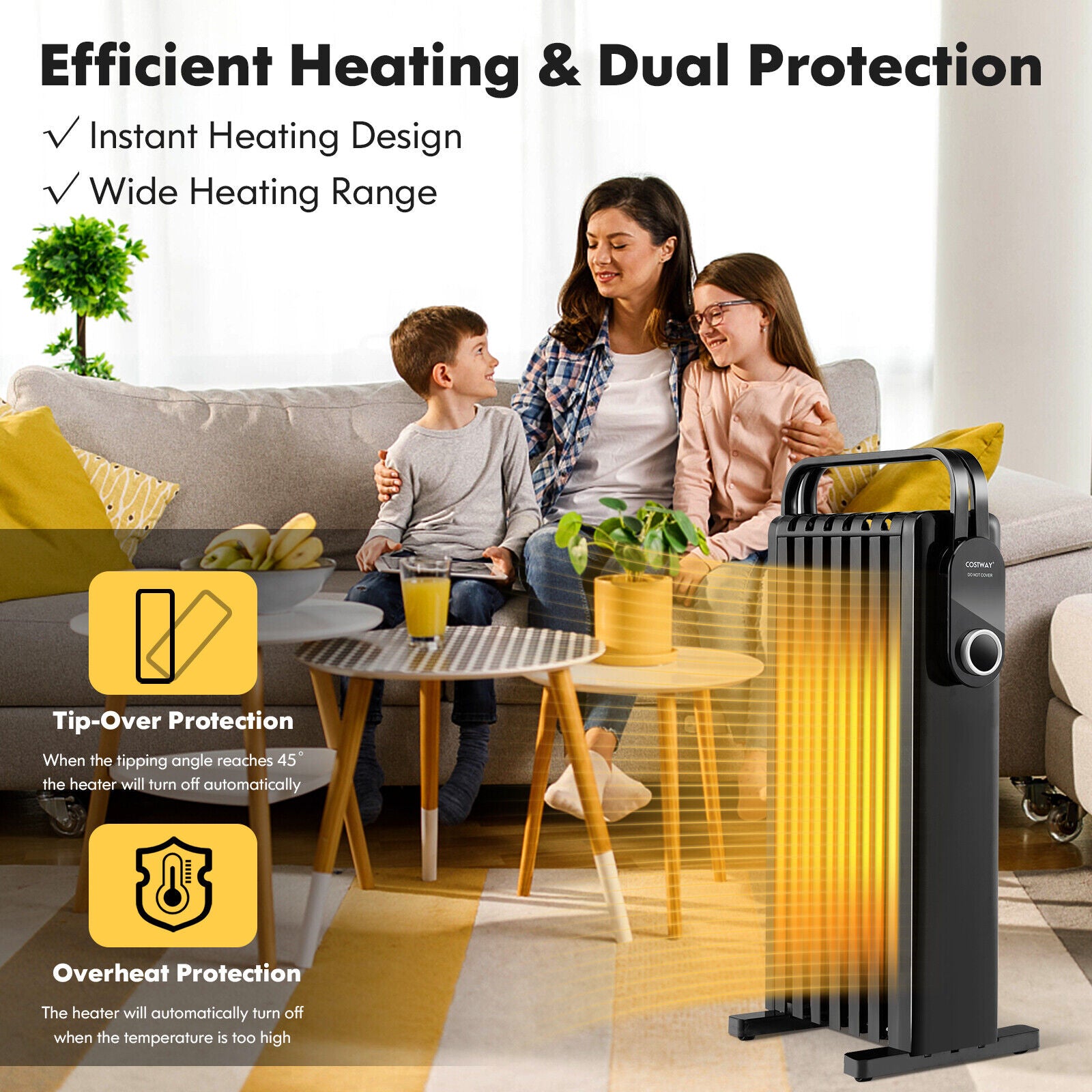 1500W Electric Space Heater Oil Filled Radiator Heater with Foldable Rack, Black Space Heaters at Gallery Canada