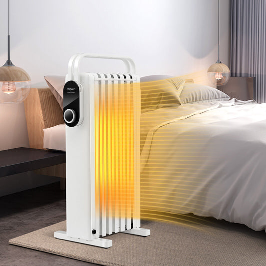 1500W Electric Space Heater Oil Filled Radiator Heater with Foldable Rack, White Space Heaters White  at Gallery Canada