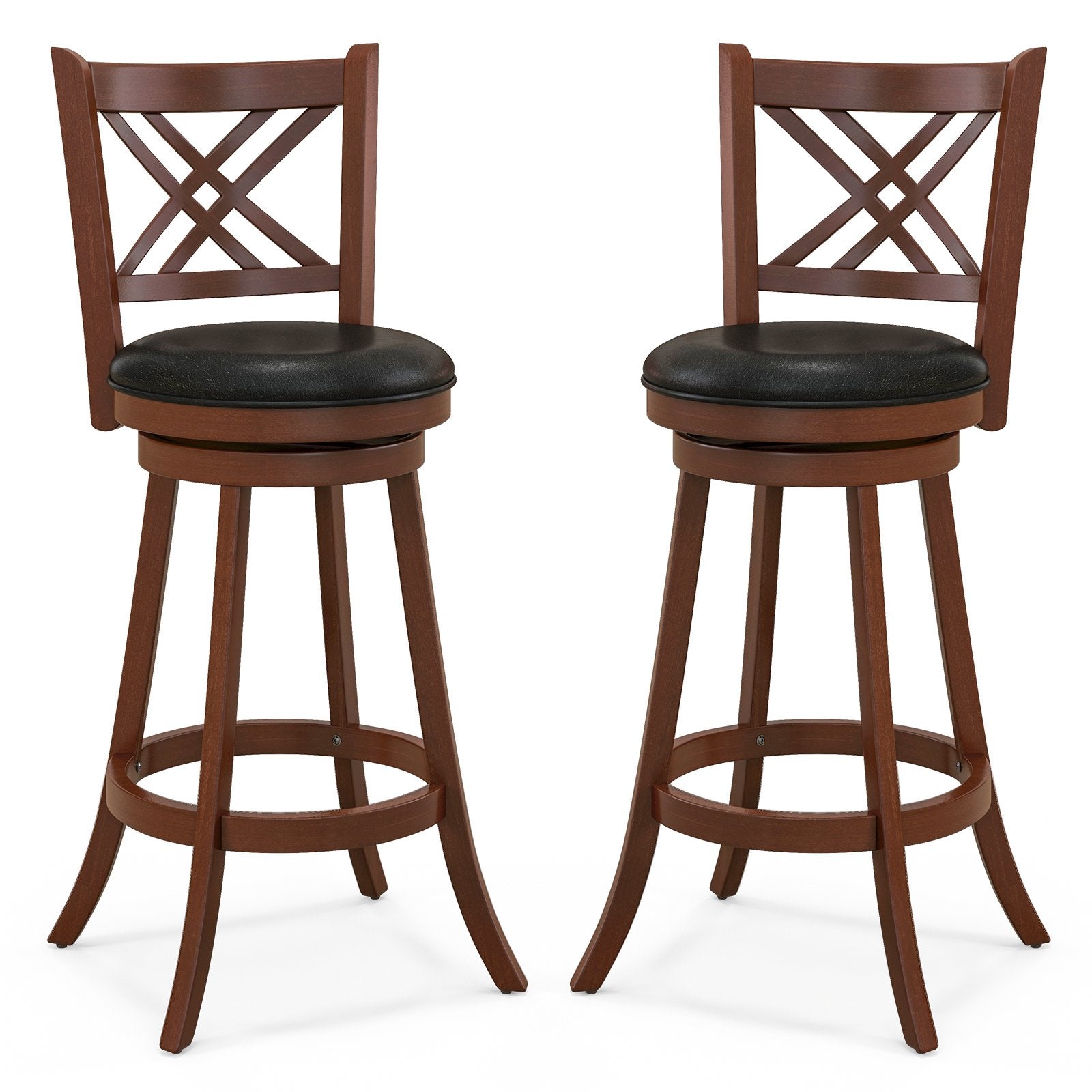 360° Swivel Upholstered Barstools Set of 2 with Back and Footrest-29 inches, Espresso - Gallery Canada