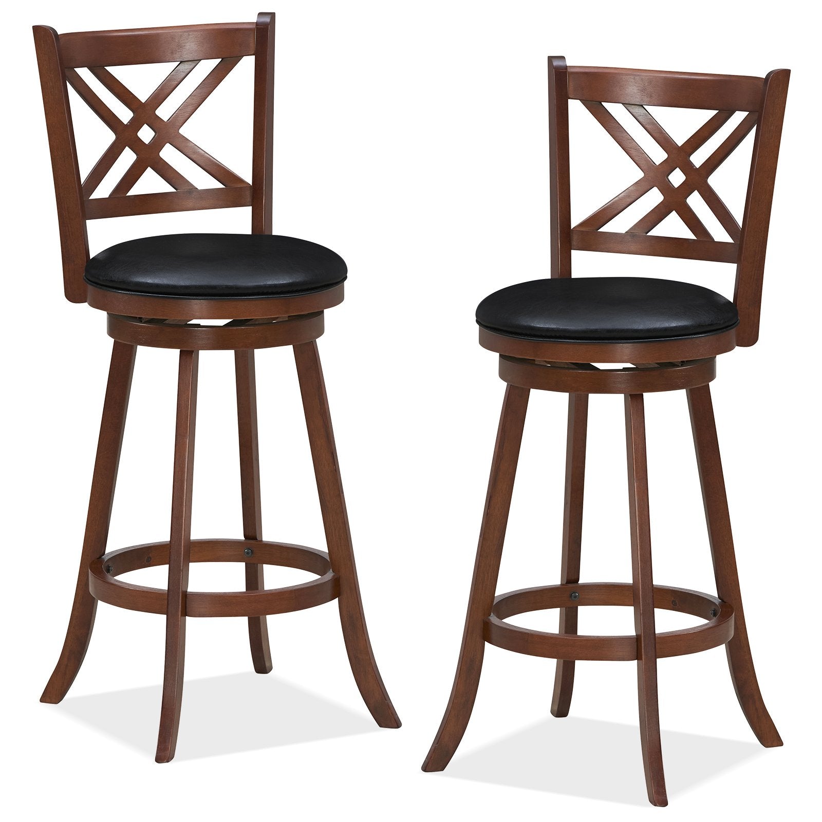 360° Swivel Upholstered Barstools Set of 2 with Back and Footrest-29 inches, Espresso - Gallery Canada