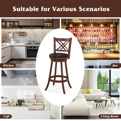 360° Swivel Upholstered Barstools Set of 2 with Back and Footrest-29 inches, Espresso - Gallery Canada