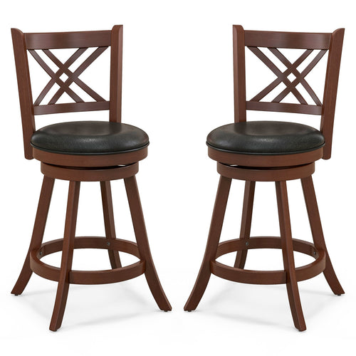 360° Swivel Upholstered Barstools Set of 2 with Back and Footrest-24 inches