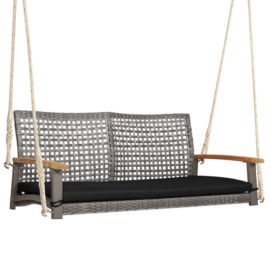 2-Person Patio Wicker Hanging Swing Chair, Black Porch Swings Black  at Gallery Canada