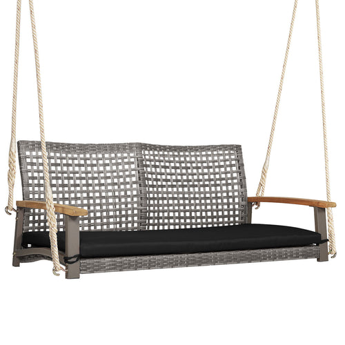 2-Person Patio Wicker Hanging Swing Chair, Black