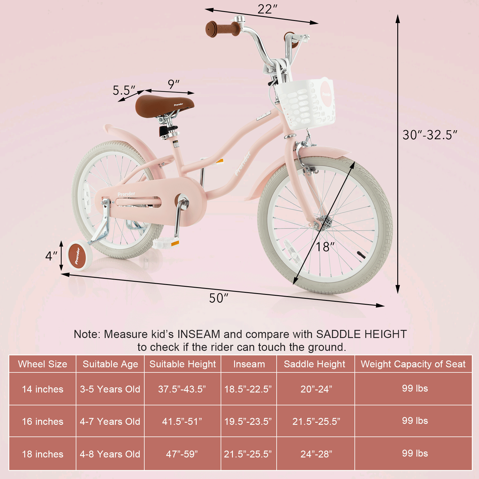 Children Bicycle with Front Handbrake and Rear Coaster Brake, Pink Kids Bike   at Gallery Canada