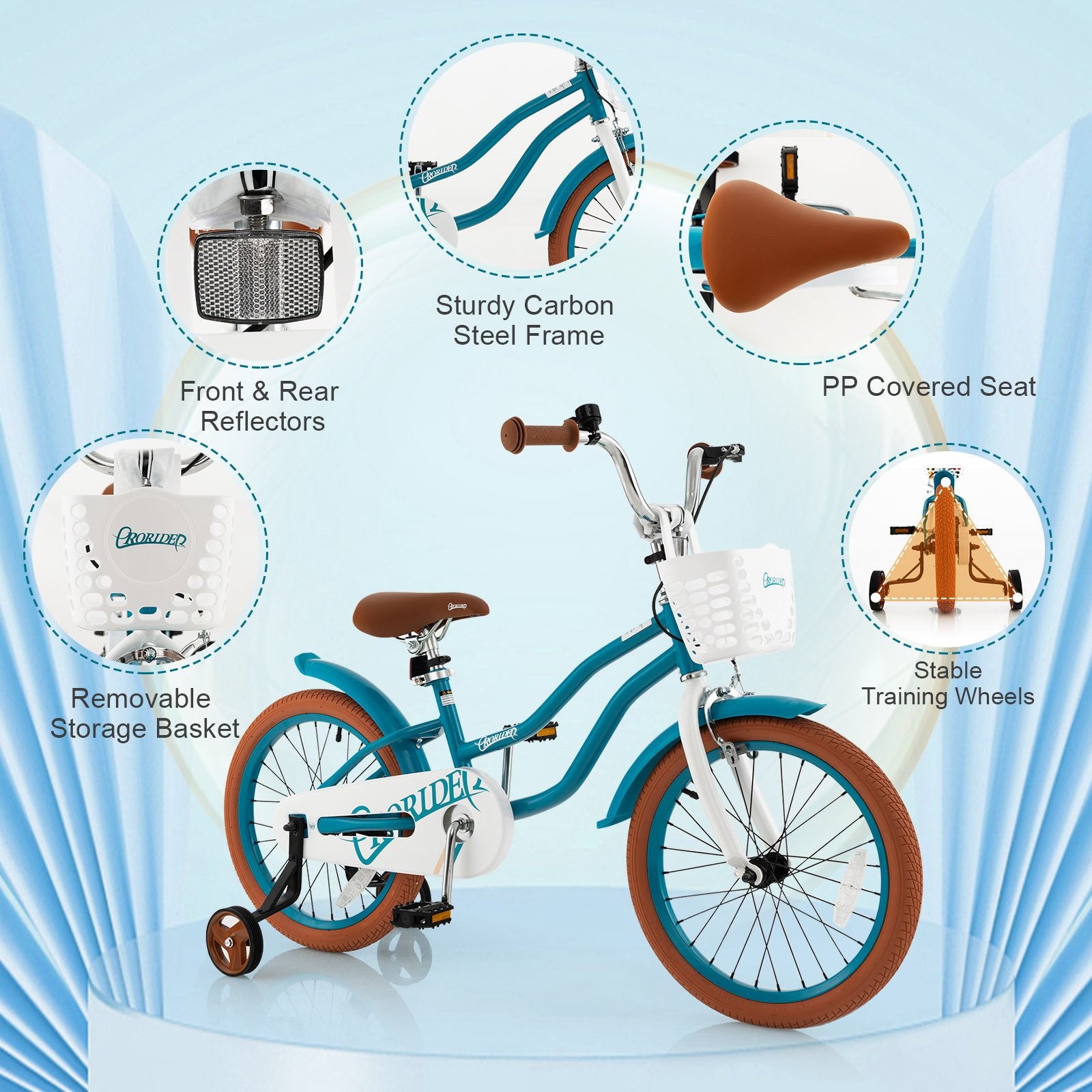 Children Bicycle with Front Handbrake and Rear Coaster Brake, Turquoise Kids Bike   at Gallery Canada