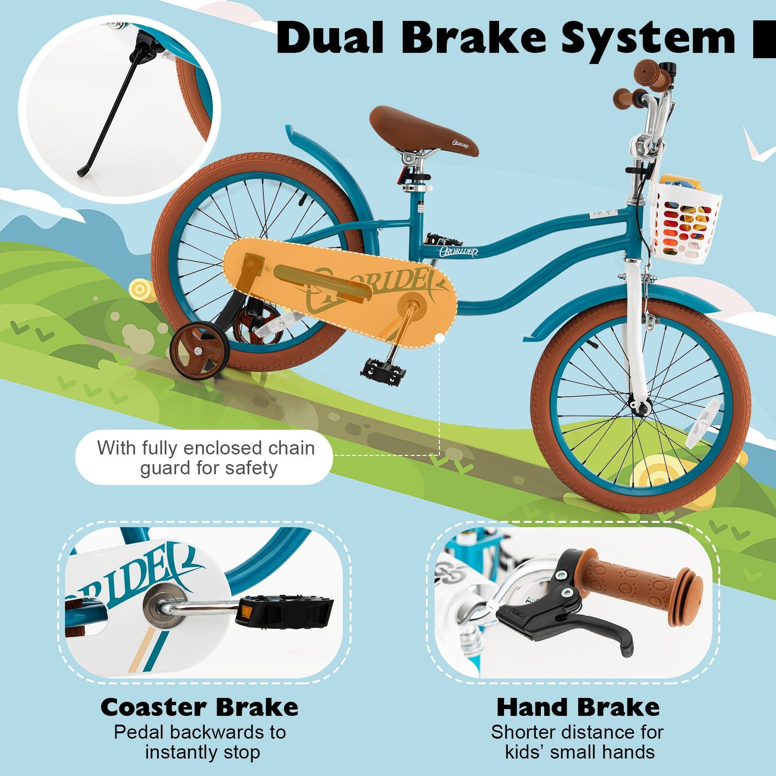 Children Bicycle with Front Handbrake and Rear Coaster Brake, Turquoise Kids Bike   at Gallery Canada