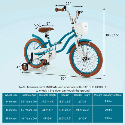 Children Bicycle with Front Handbrake and Rear Coaster Brake, Turquoise Kids Bike   at Gallery Canada