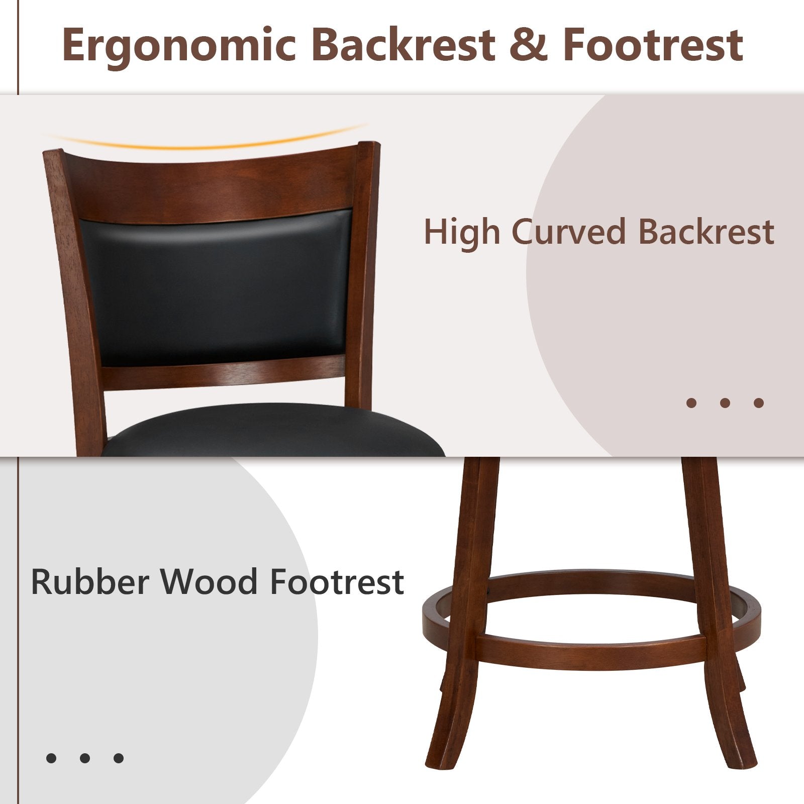 Swivel Bar Stools Set of 2 with 20 Inch Wider Cushioned Seat, Brown Bar Stools   at Gallery Canada