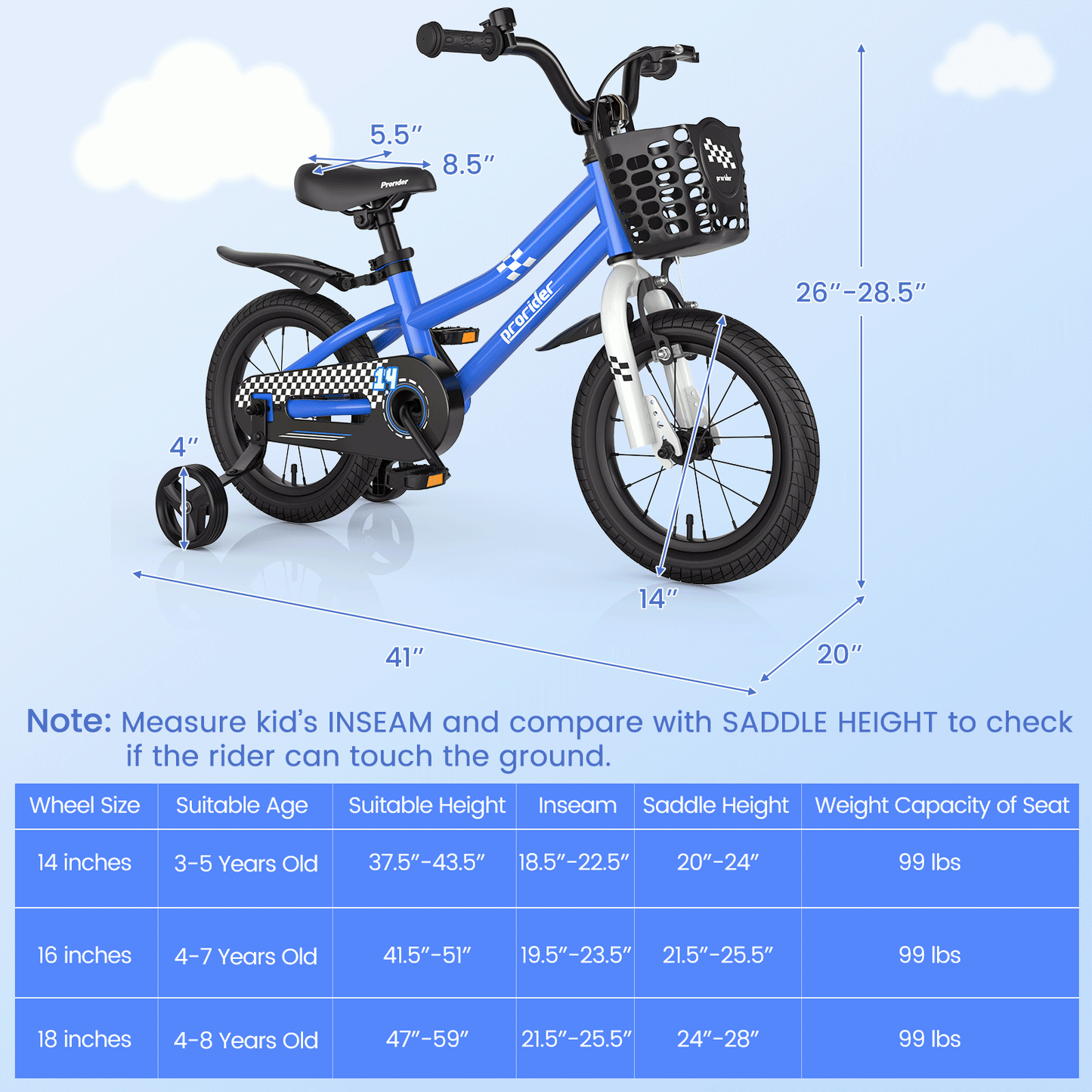 14 Inch Kids Bike with 2 Training Wheels for 3-5 Years Old, Navy Kids Bike   at Gallery Canada