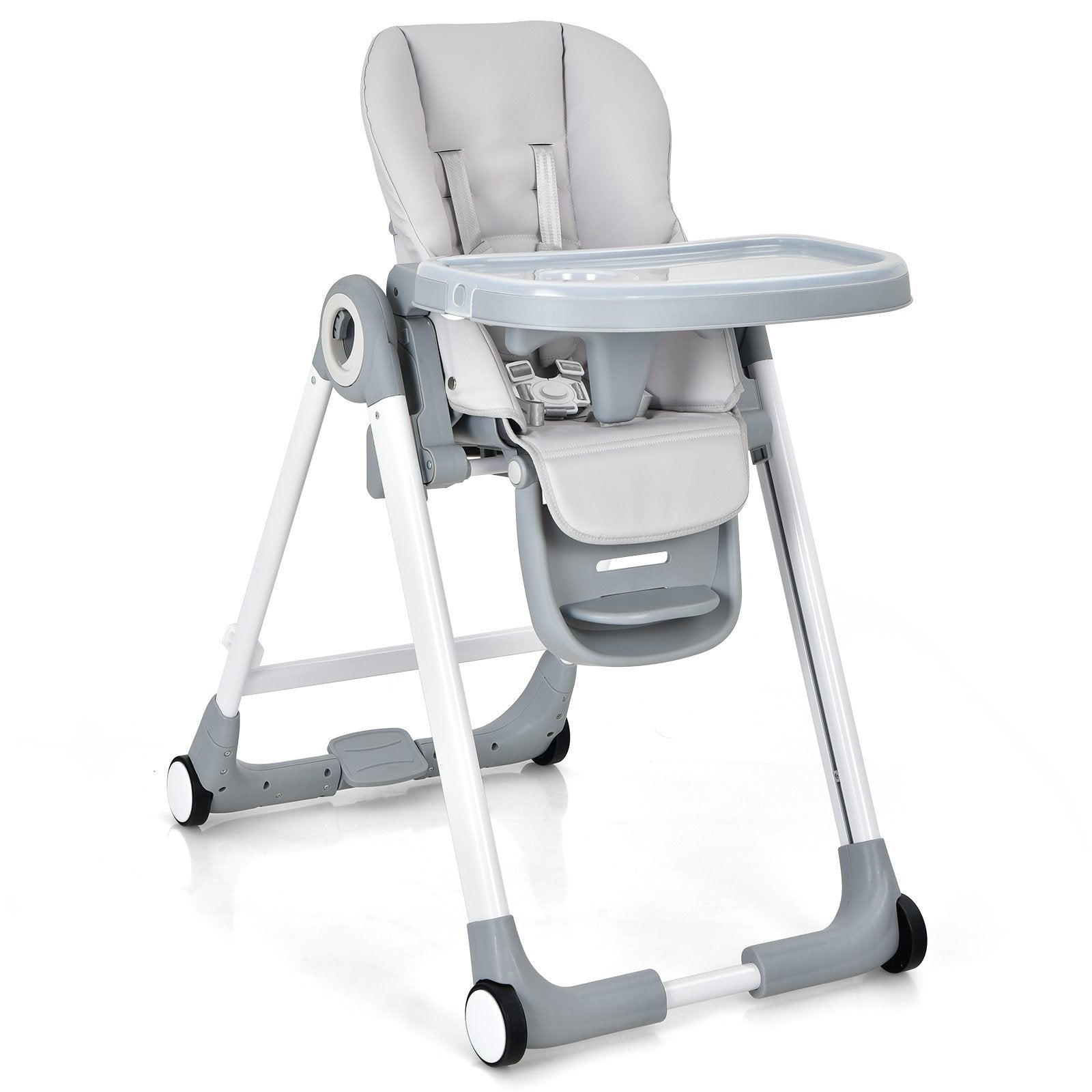 Baby Folding Convertible High Chair with Wheels and Adjustable Height, Gray High Chairs   at Gallery Canada