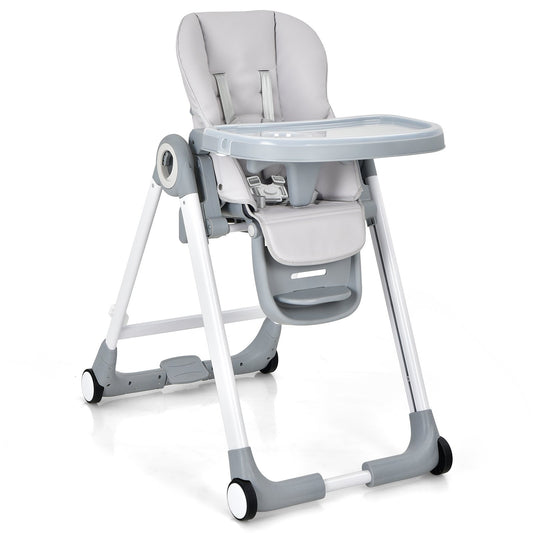 Baby Folding Convertible High Chair with Wheels and Adjustable Height, Gray High Chairs   at Gallery Canada