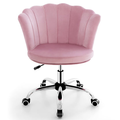 Velvet Petal Shell Office Chair with Wheels and Seashell Back, Pink - Gallery Canada