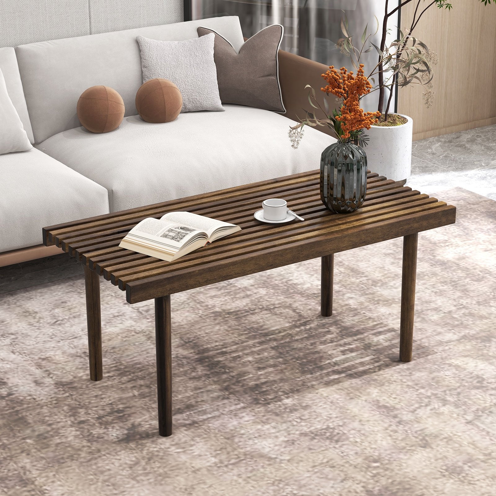 39 Inch Coffee Table with Slatted Tabletop for Living Room & Reception Room, Brown Coffee Tables   at Gallery Canada