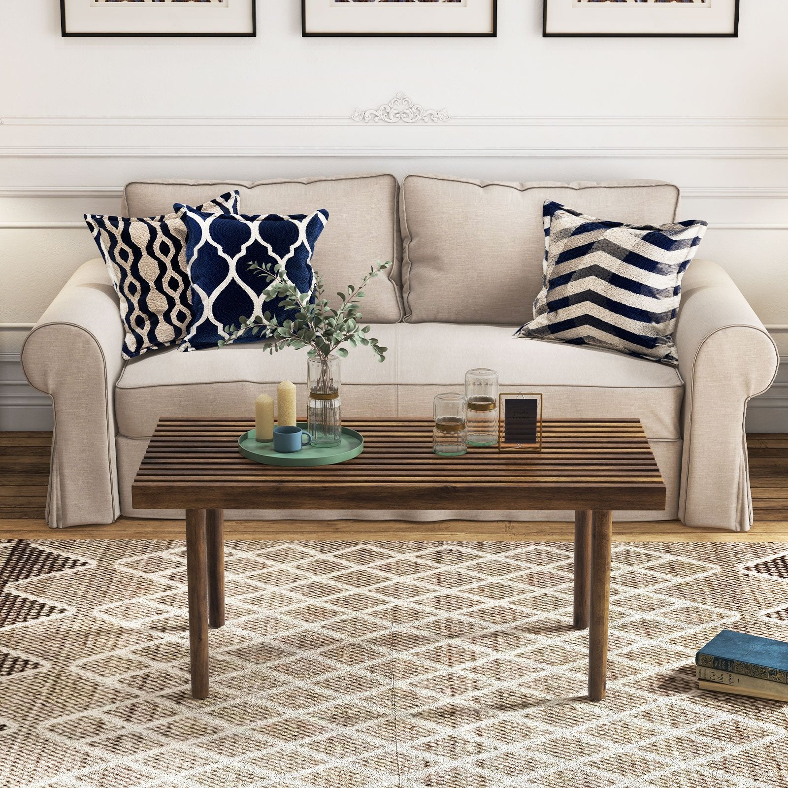 39 Inch Coffee Table with Slatted Tabletop for Living Room & Reception Room, Brown Coffee Tables   at Gallery Canada