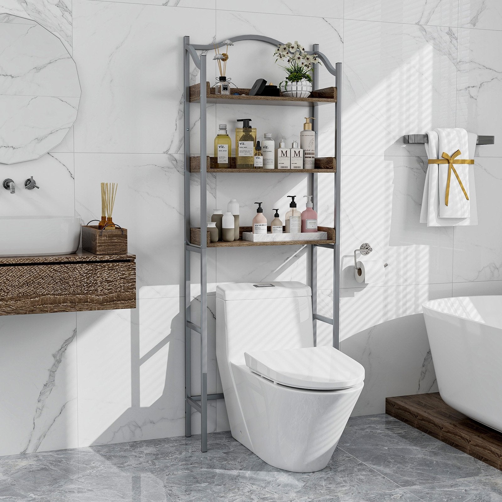 3-Tier Over-The-Toilet Bathroom Spacesaver Storage Rack, Silver Bathroom Etagere   at Gallery Canada