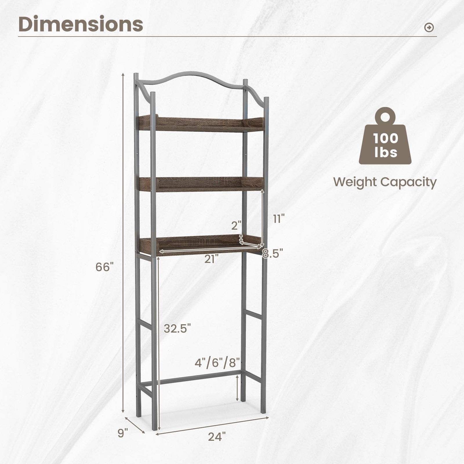 3-Tier Over-The-Toilet Bathroom Spacesaver Storage Rack, Silver Bathroom Etagere   at Gallery Canada