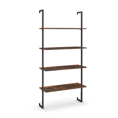 4-Tier Industrial Ladder Bookshelf with Metal Frame, Brown - Gallery Canada
