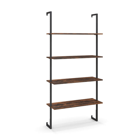 4-Tier Industrial Ladder Bookshelf with Metal Frame, Brown Bookcases   at Gallery Canada