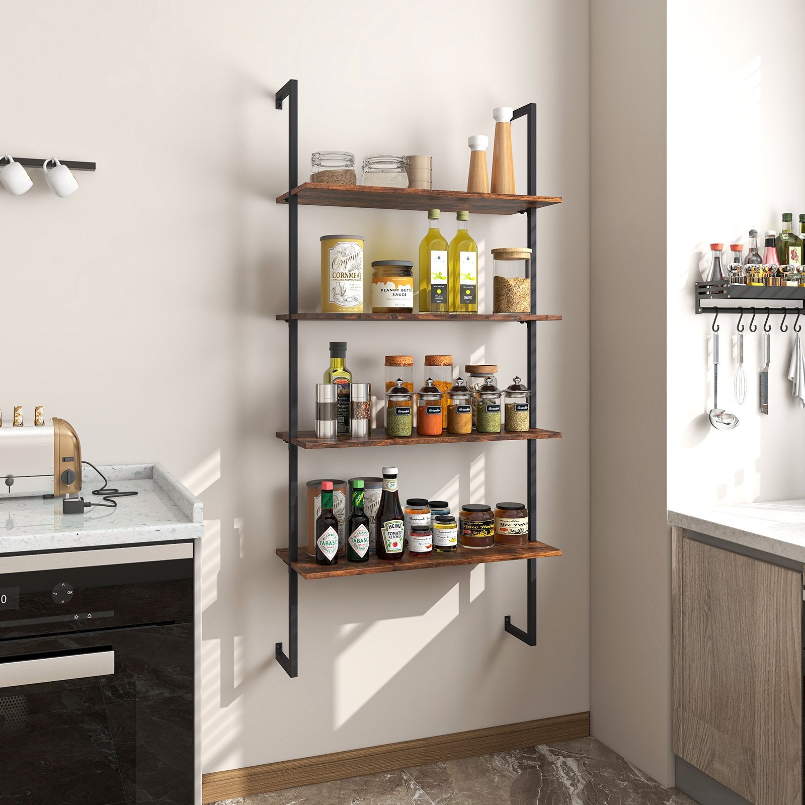 4-Tier Industrial Ladder Bookshelf with Metal Frame, Brown Bookcases   at Gallery Canada