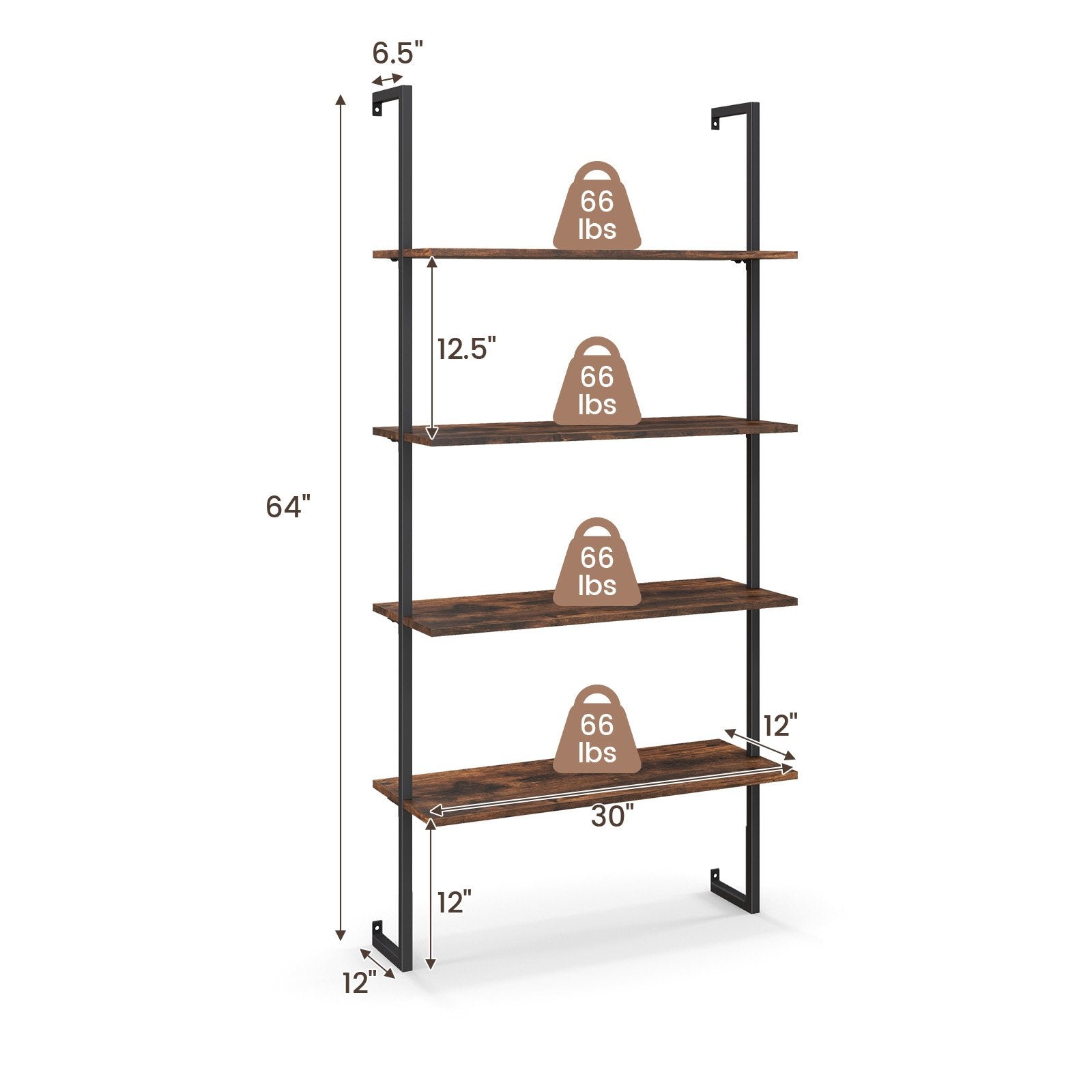 4-Tier Industrial Ladder Bookshelf with Metal Frame, Brown Bookcases   at Gallery Canada