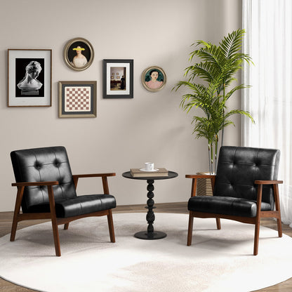 Mid Century Modern Accent Chair with Solid Rubber Wood Frame and Leather Cover, Black Accent Chairs   at Gallery Canada