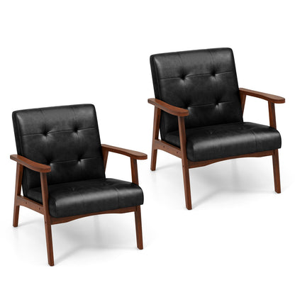 Mid Century Modern Accent Chair with Solid Rubber Wood Frame and Leather Cover, Black Accent Chairs   at Gallery Canada