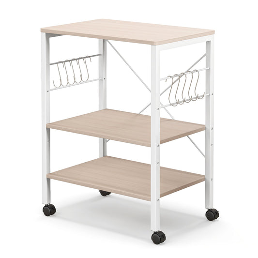 3-Tier Kitchen Baker's Rack Microwave Oven Storage Cart with Hooks, Light Brown Baker's Racks   at Gallery Canada