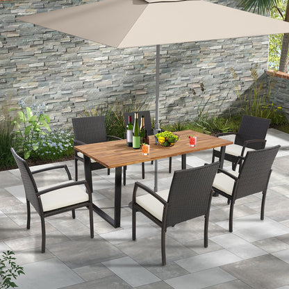 6-Person Acacia Wood Outdoor Dining Table with 2 Inch Umbrella Hole, Natural Patio Dining Tables   at Gallery Canada