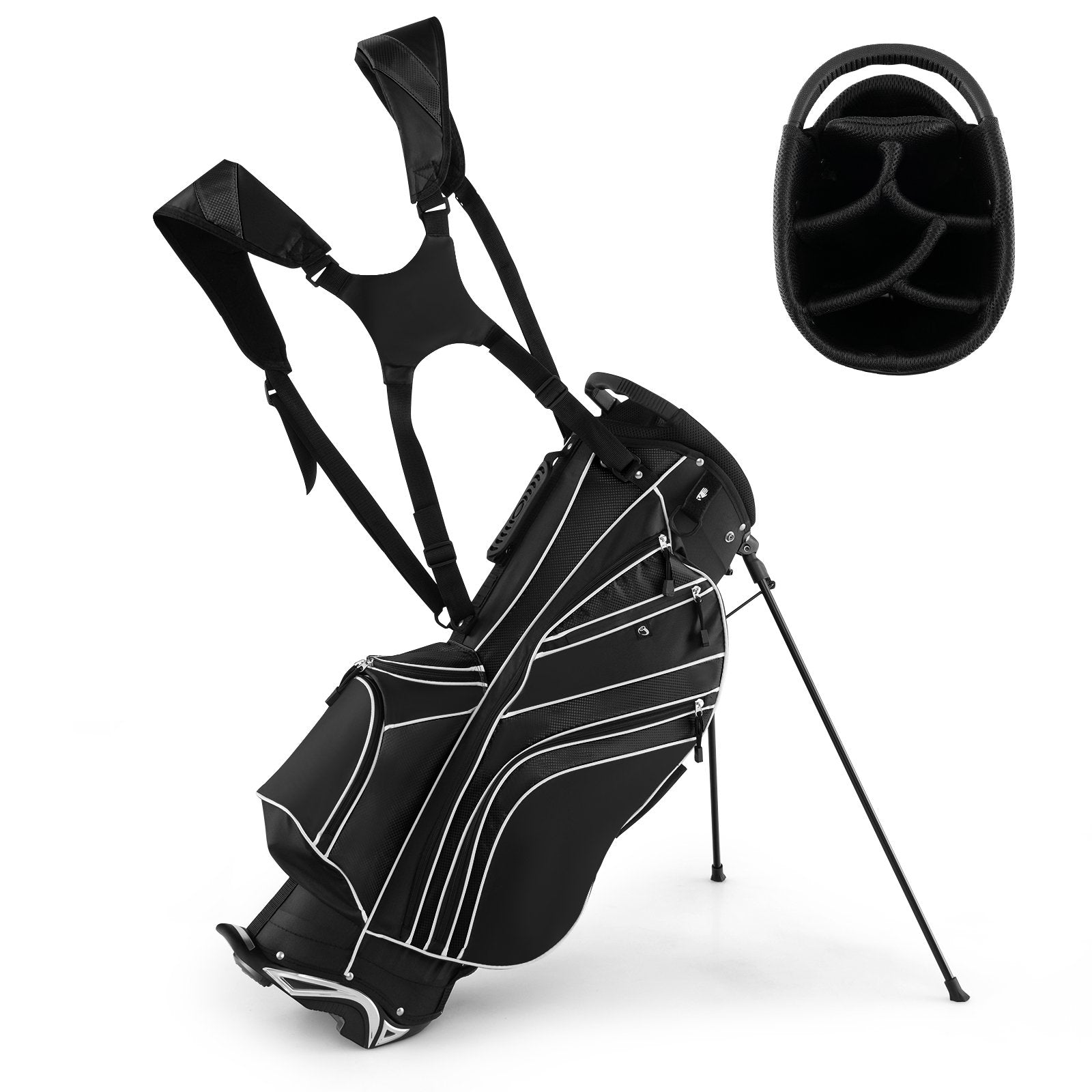 Golf Stand Cart Bag with 6 Way Divider Carry Pockets, Black Golf   at Gallery Canada