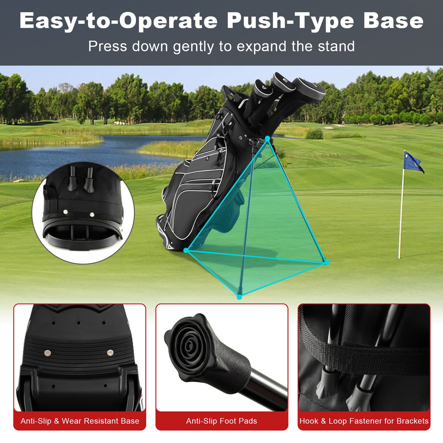 Golf Stand Cart Bag with 6 Way Divider Carry Pockets, Black Golf   at Gallery Canada