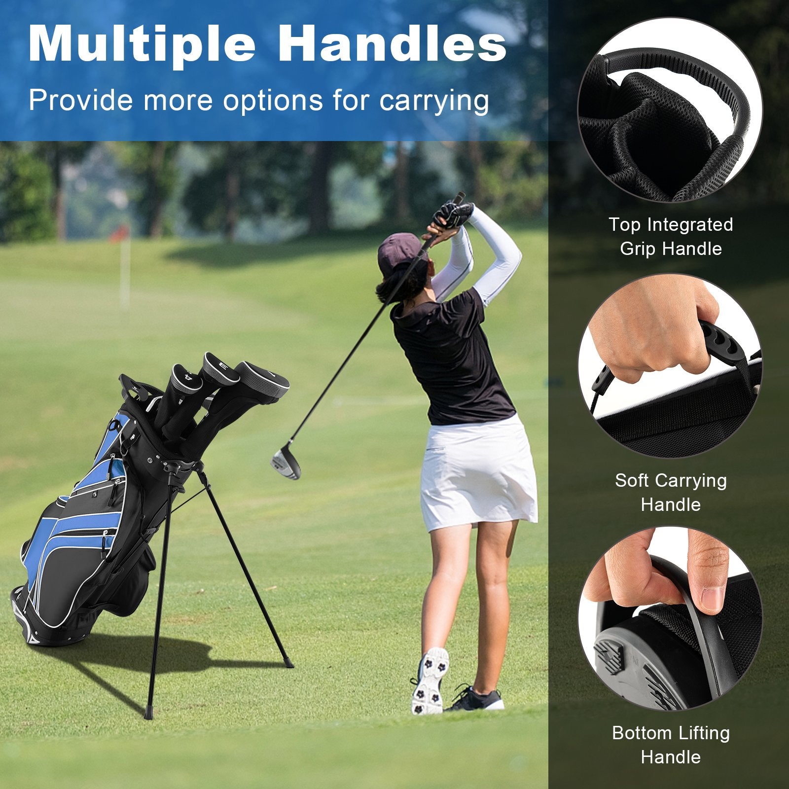 Golf Stand Cart Bag with 6-Way Divider Carry Pockets, Blue Golf   at Gallery Canada