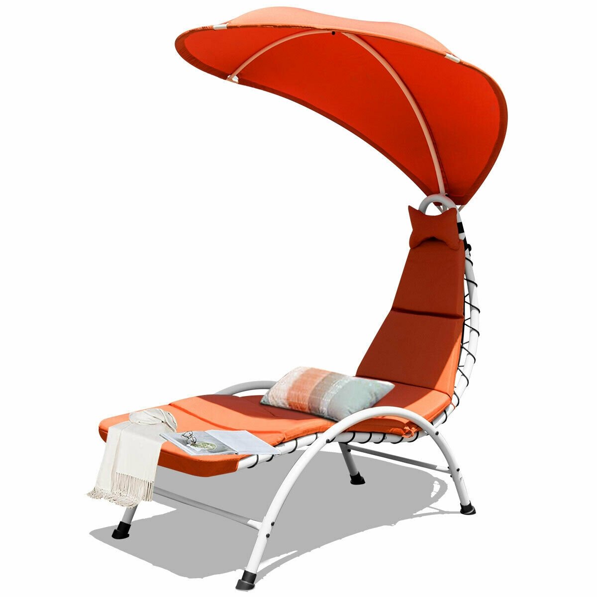 Patio Hanging Swing Hammock Chaise Lounger Chair with Canopy, Orange Outdoor Chaise Lounges   at Gallery Canada