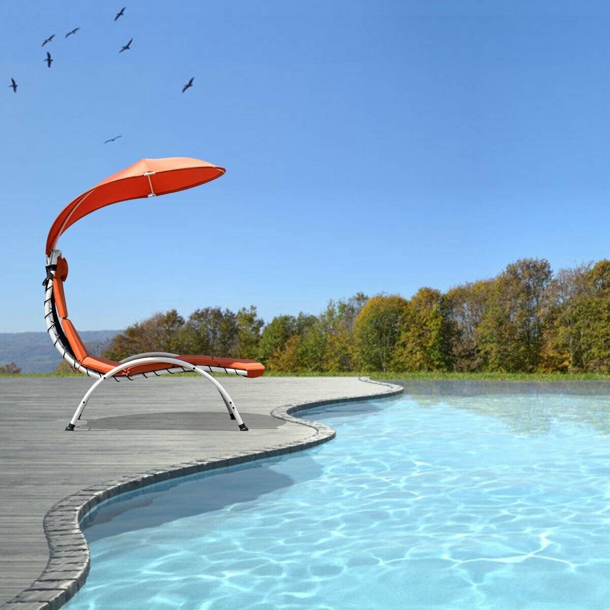 Patio Hanging Swing Hammock Chaise Lounger Chair with Canopy, Orange Outdoor Chaise Lounges   at Gallery Canada