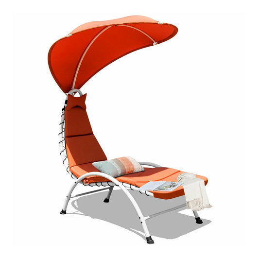 Patio Hanging Swing Hammock Chaise Lounger Chair with Canopy, Orange Outdoor Chaise Lounges   at Gallery Canada