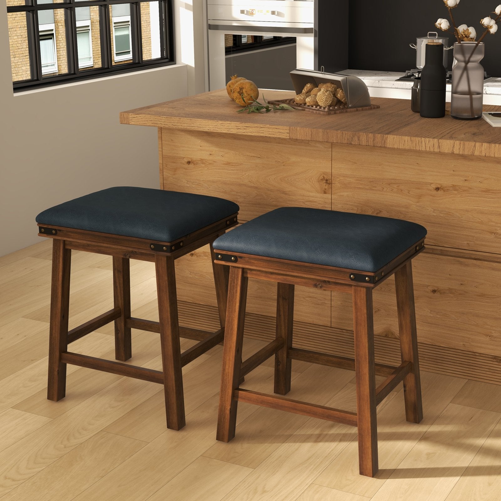 Set of 2 24/30 Inch Dining Bar Stool with Rubber Wood-24 inches, Brown Bar Stools   at Gallery Canada