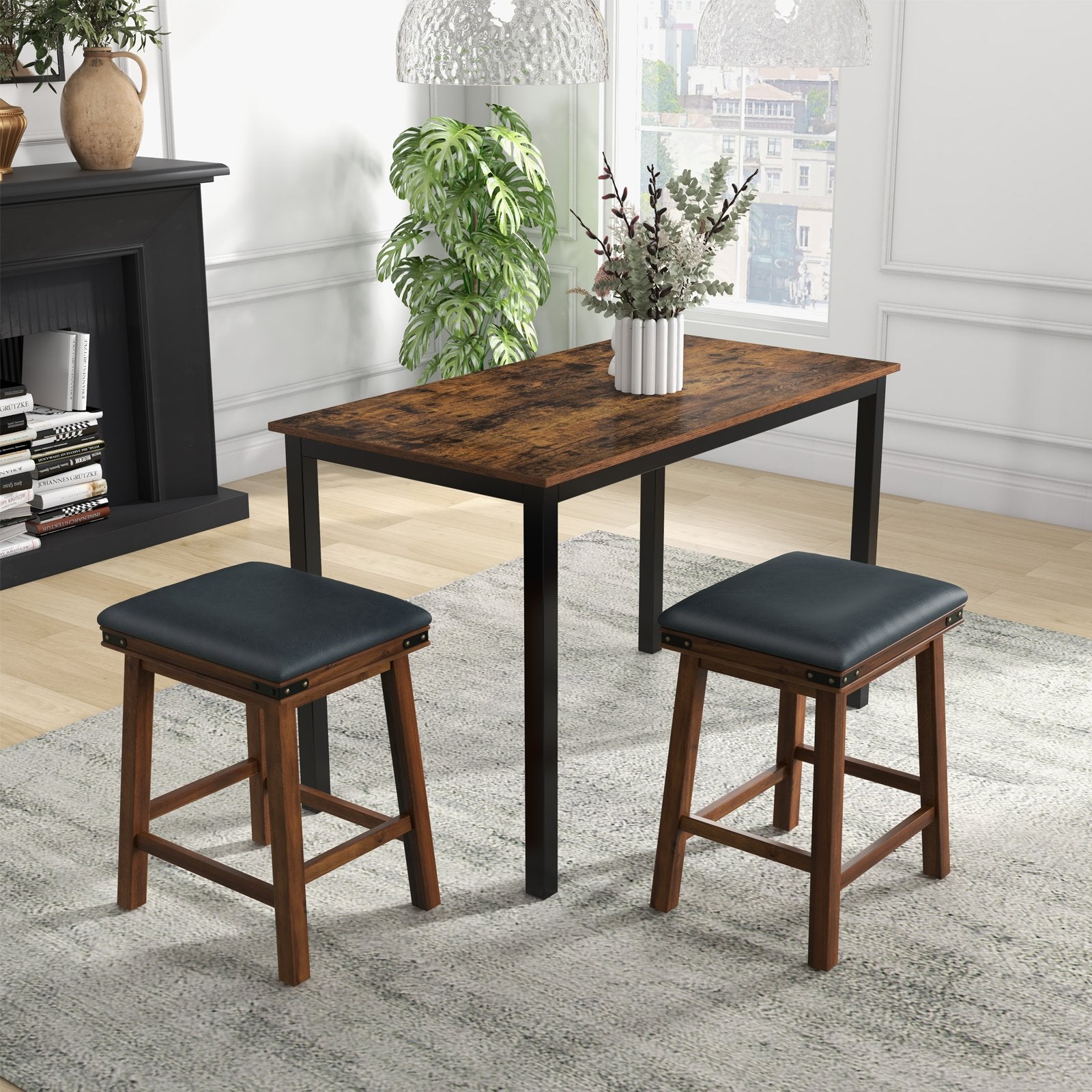 Set of 2 24/30 Inch Dining Bar Stool with Rubber Wood-24 inches, Brown Bar Stools   at Gallery Canada